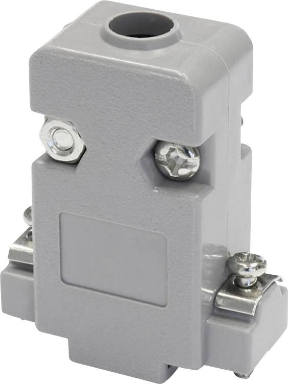 A grey electrical component housing with two visible screws and an opening on top.