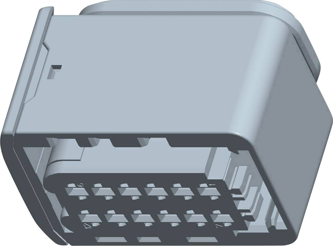 Blue, rectangular 16-pin plug with two rows of eight terminals. Suitable for electrical connections in vehicles.