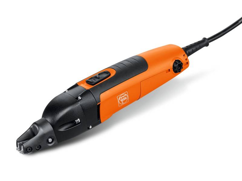 An orange and black electric cutter with a cable, suitable for precise material cutting. Brand name visible on the side.