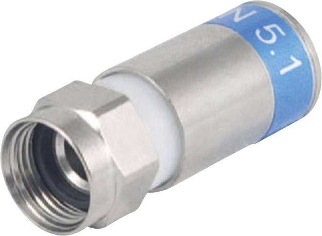 A silver coaxial plug with a blue '5.1' marking shows the open end with thread.