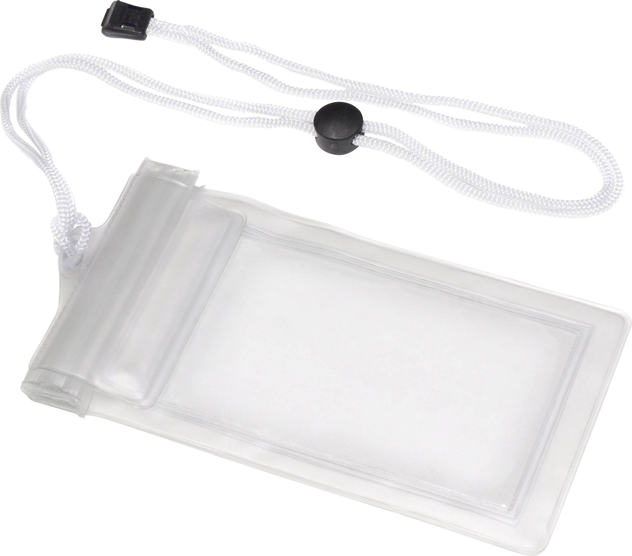 Transparent waterproof protective cover with lanyard, suitable for protecting items from moisture.