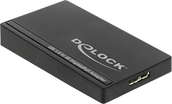 A black USB 3.0 to 4K DisplayPort adapter from Delock.