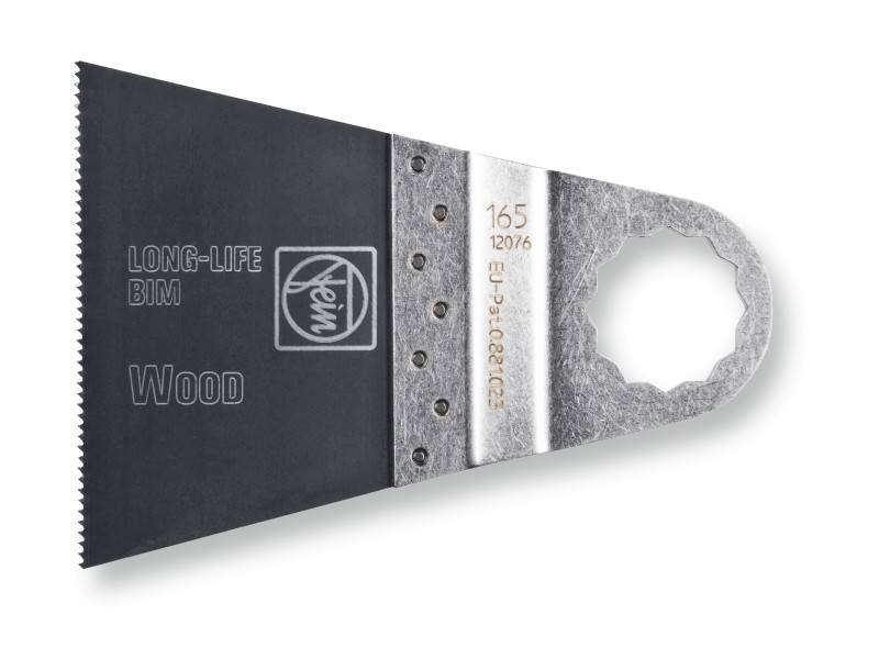 A saw blade with the inscription 'LONG-LIFE BIM Wood' and product number '165 120176', suitable for woodworking.