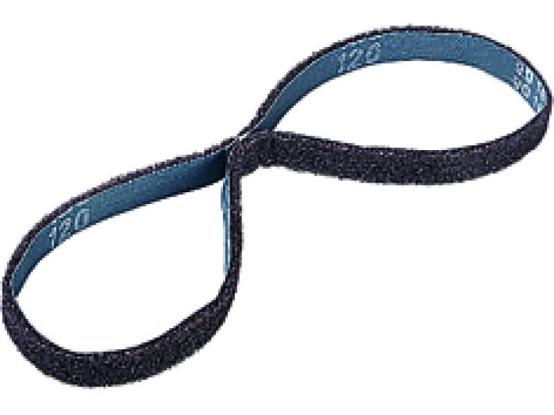 Endless abrasive belt with 120-grit, primarily used in grinding machines.