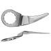 Two silver, curved metal pieces, arranged one above the other. On top is a tooth-like pattern, with the curved form shown below.