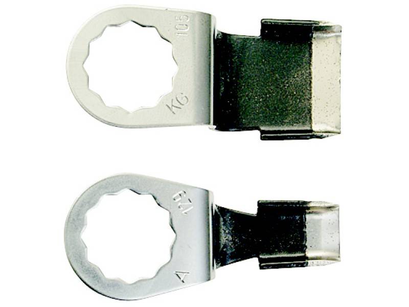 Metallic end pieces of two cable glands that can be connected with a plug connector. The upper one is labelled 'KG 105', the lower one '1/4'.