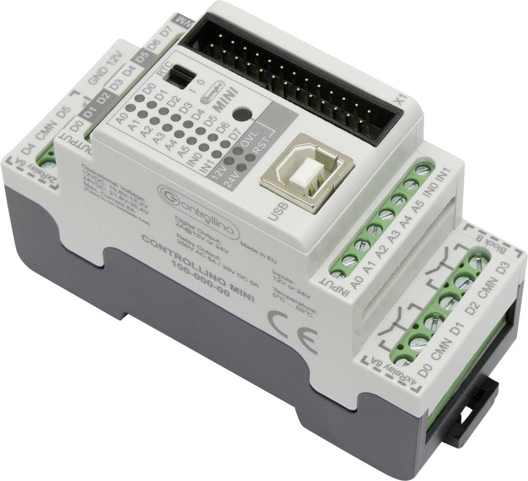 Electronic control unit with USB port and multiple connection terminals for various input and output options.
