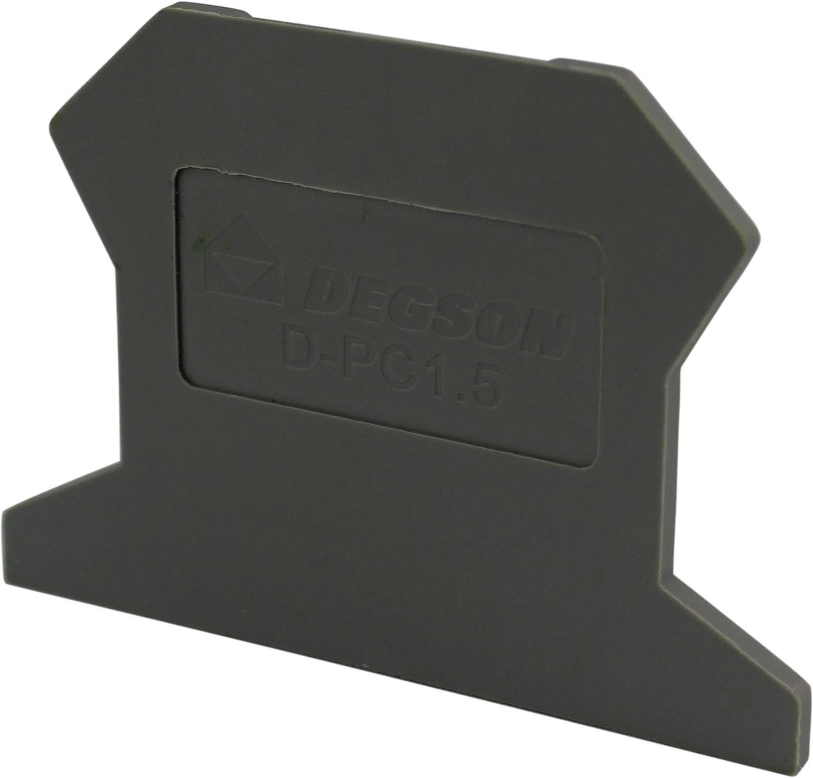 Dark grey plastic end cover, compatible with Degson D-PC1.5 terminal blocks.