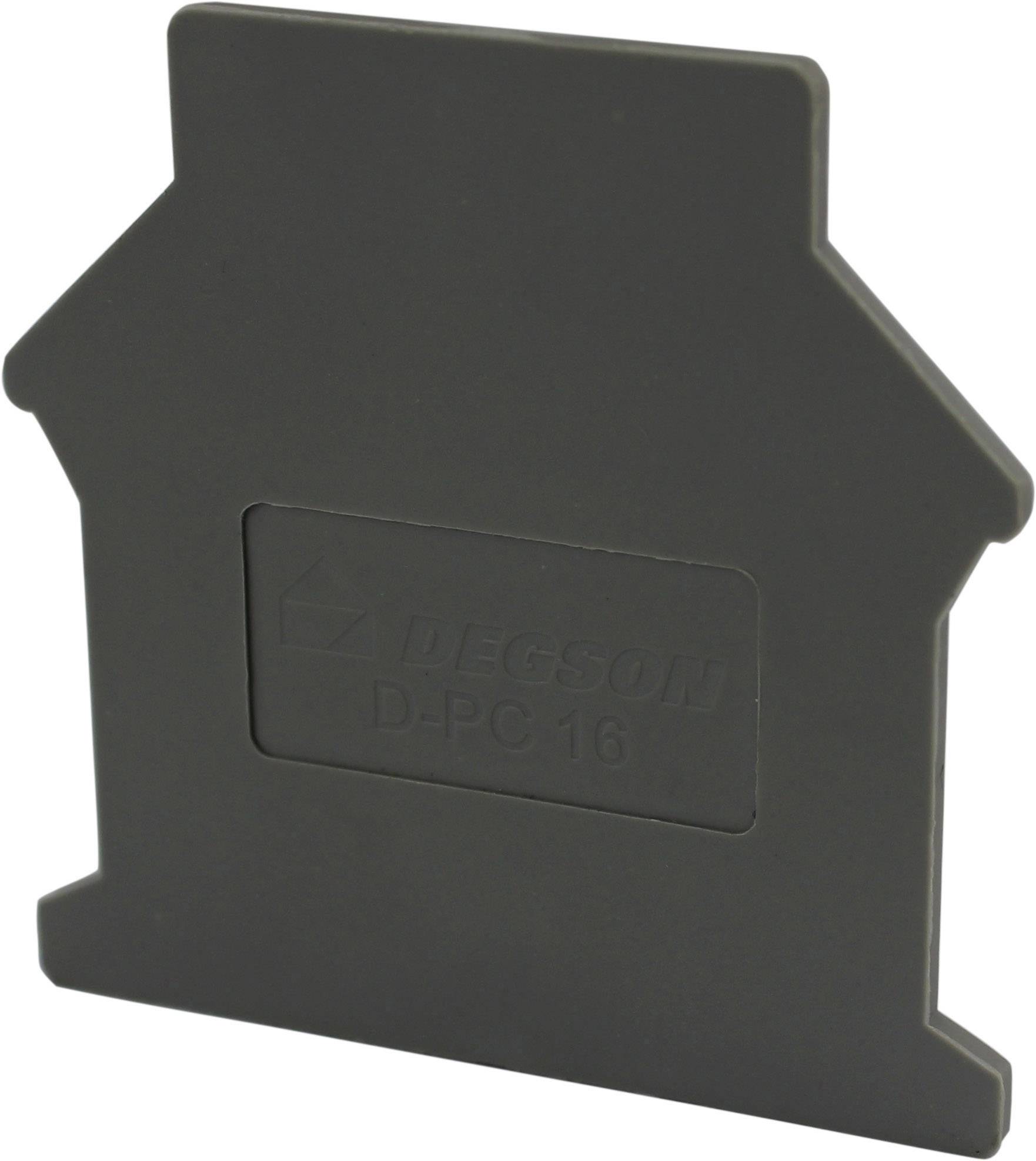 Grey plastic end cap with 'Degson D-PC 16' printed on it, rectangular in shape with rounded edges, used for electrical connections.