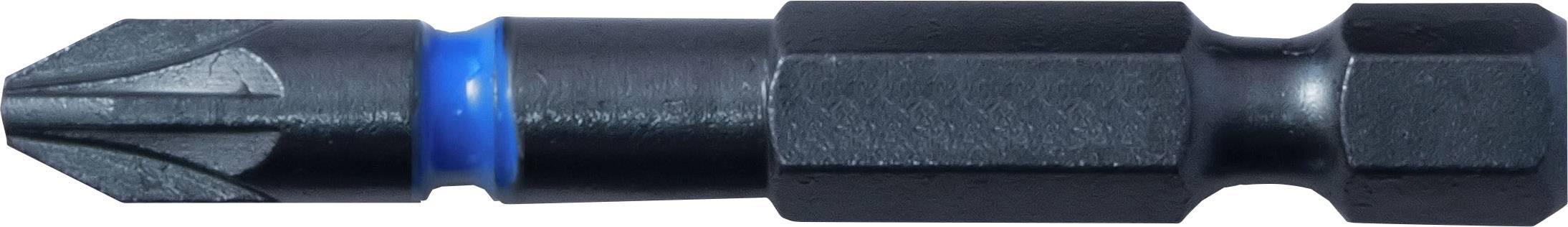 Black screwdriver bit with a blue marking in the centre, suitable for cross-head screws.
