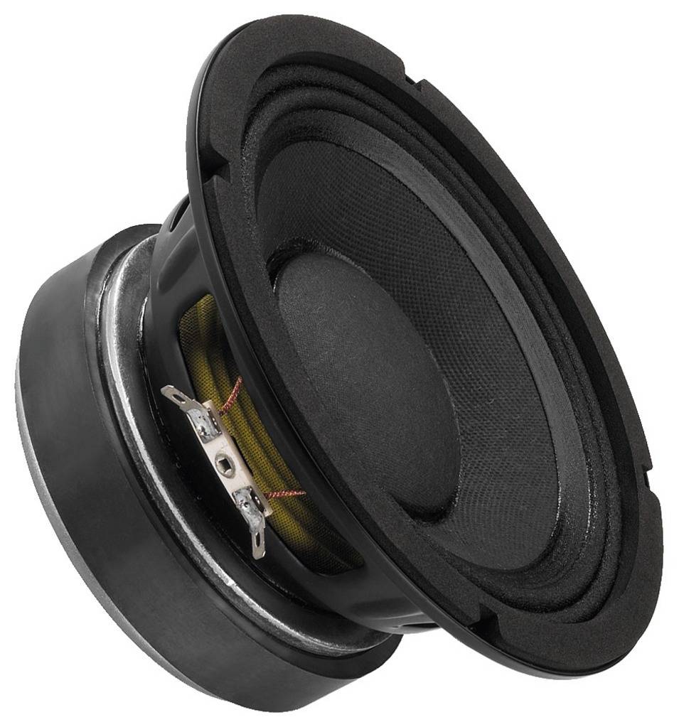 Speaker driver in close-up, showing the cone and magnet system.