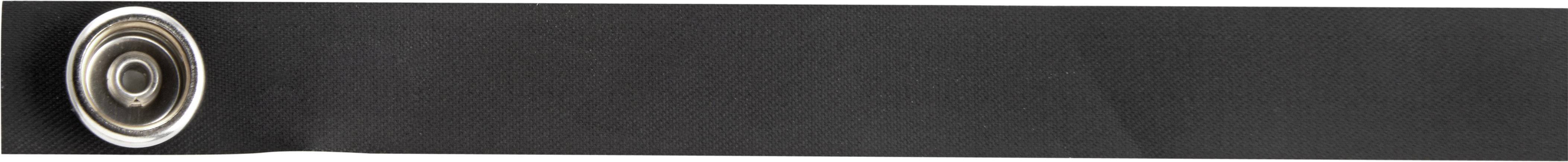 Black belt with silver round buckle, lying on a white surface.