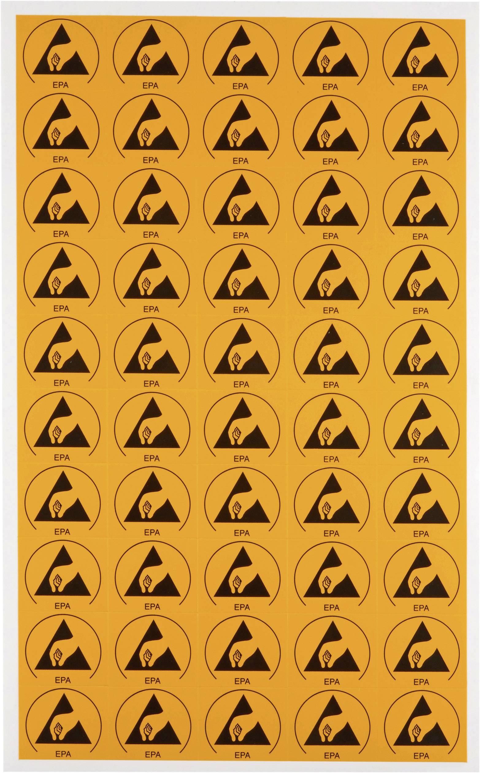 'Orange sheet with warning symbols: Mountain pictograms, crossed out, marked with 'EPA'. Indication of access restriction or warning.'