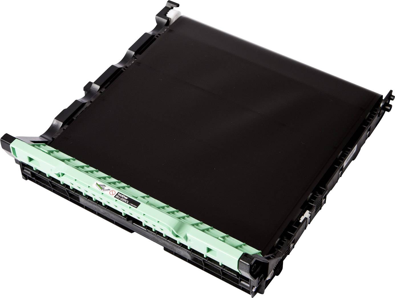 A laser toner cartridge module in a black and green housing. It is a replacement cartridge for printers.