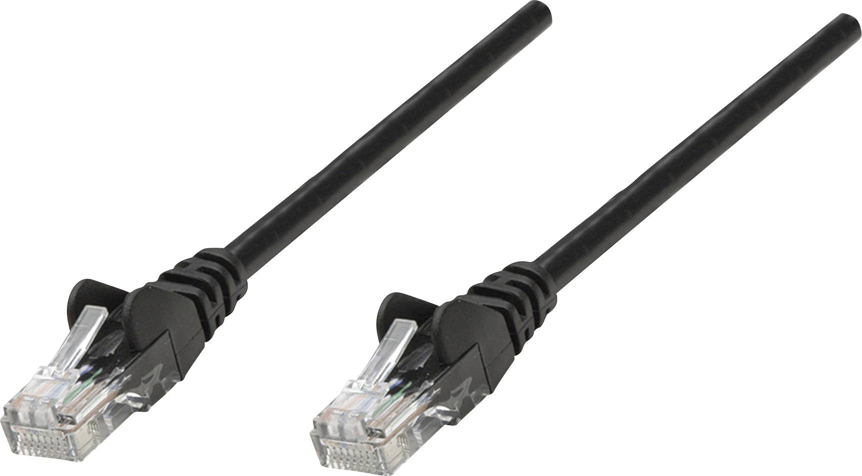 Two black Ethernet cables with transparent connectors are lying side by side. They are suitable for network connections.