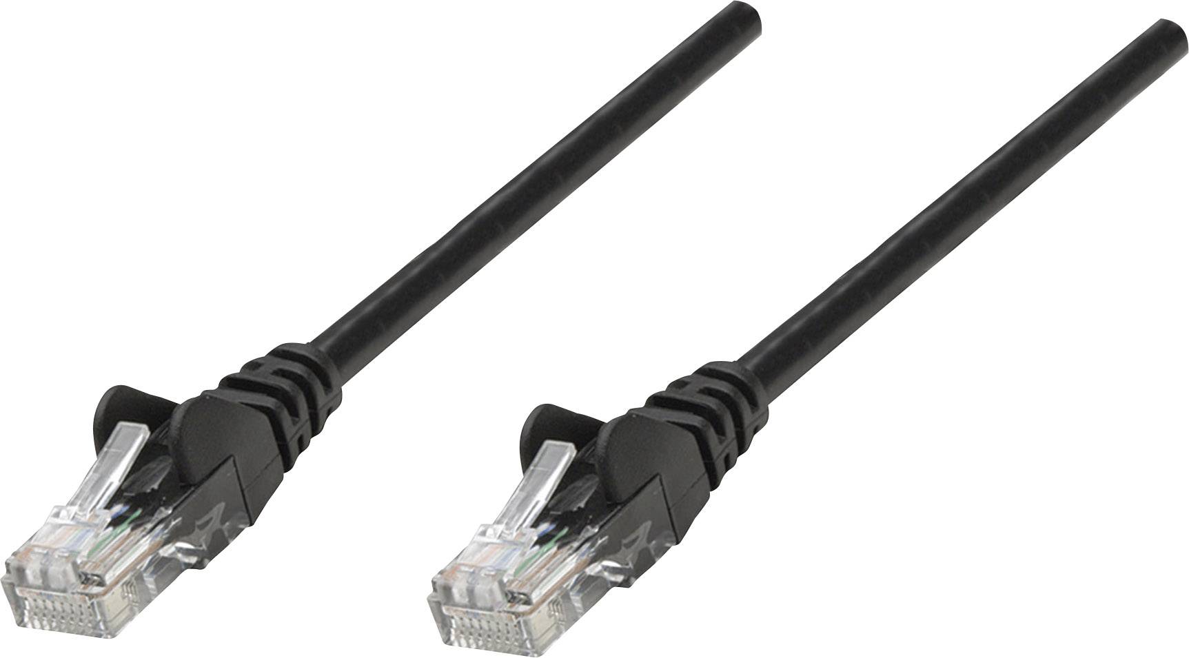 Two black Ethernet cables with transparent connectors, positioned side by side on a white background.