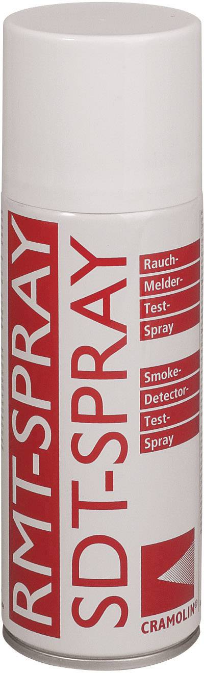 A spray can with the inscription 'Smoke Detector Test Spray' in red and white for testing smoke alarms.