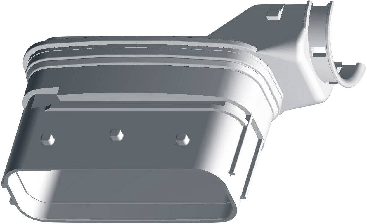 A rectangular, grey component made of metal or plastic, potentially part of a technical device or machine.