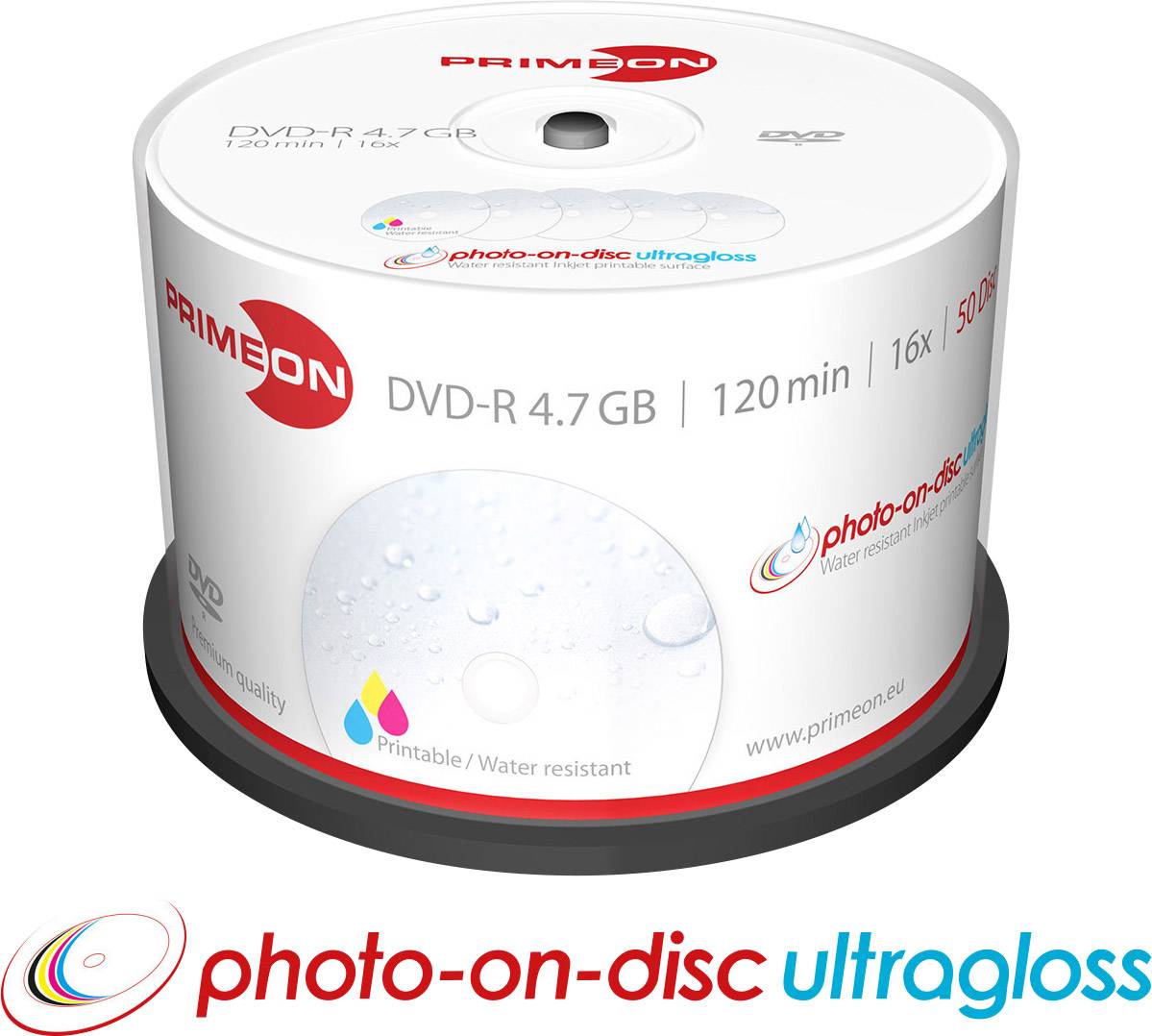 Primeon 2761207 Blank DVD-R 4.7 GB 50 pc(s) Spindle Printable, Glossy surface, Waterproof, Smearproof