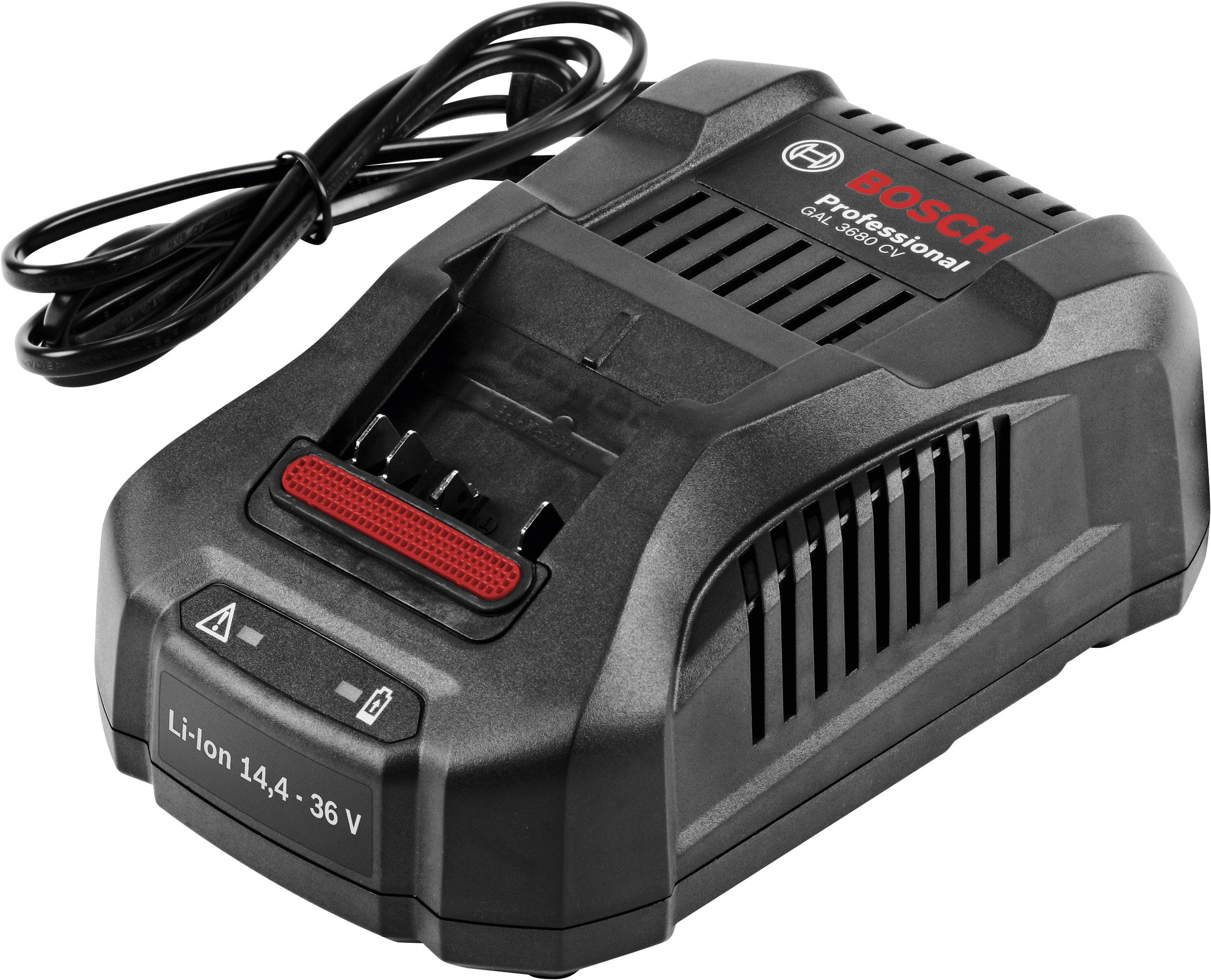 Charger for Bosch Professional Batteries, Model GAX 18V-30, with Power Cable. Suitable for Li-Ion Batteries from 14.4 to 36 Volts.