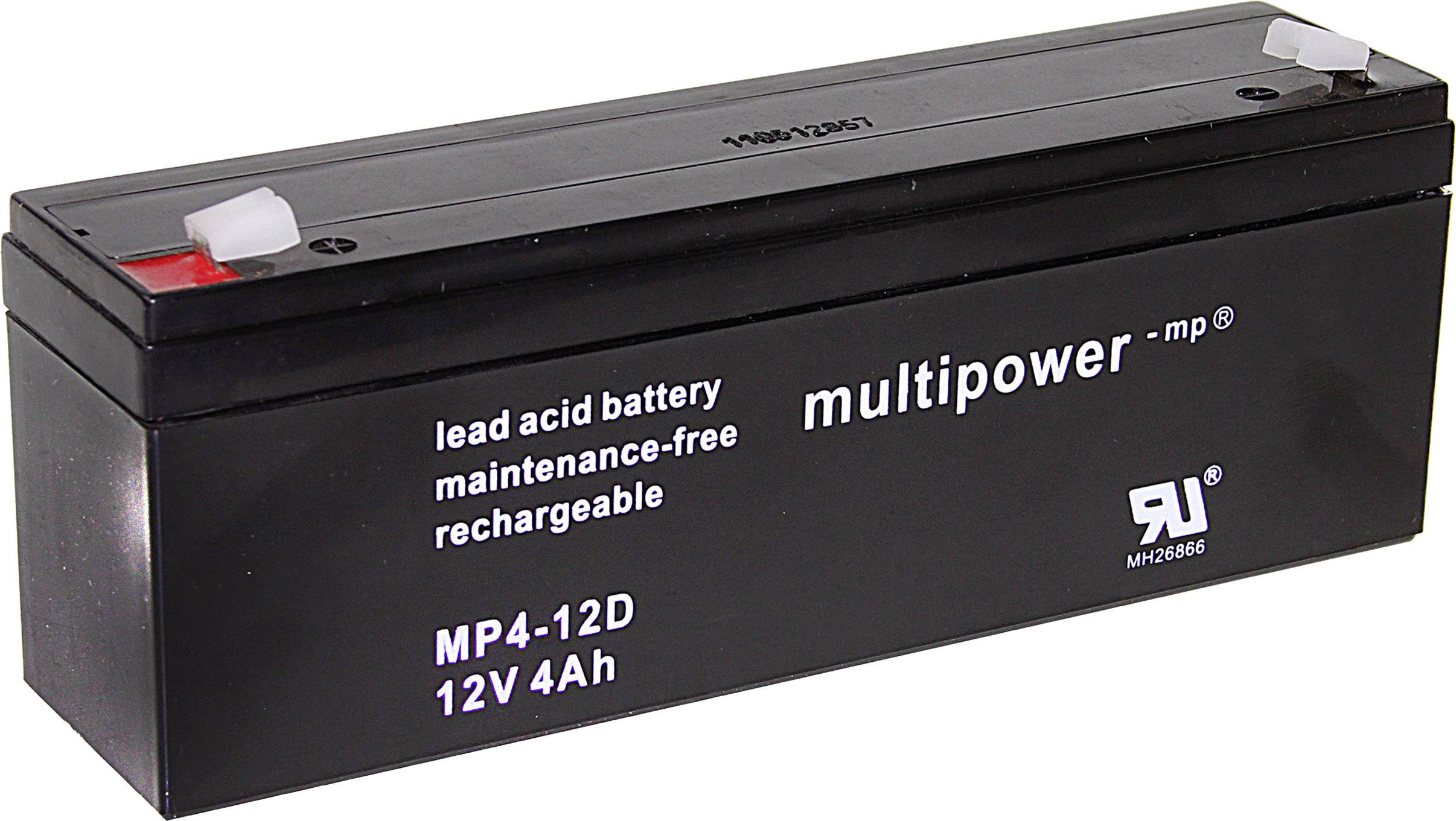 multipower MP4-12D A97402 VRLA 12 V 4 Ah AGM (W x H x D) 195 x 76 x 47 mm 4.8 mm blade terminal Maintenance-free, Low