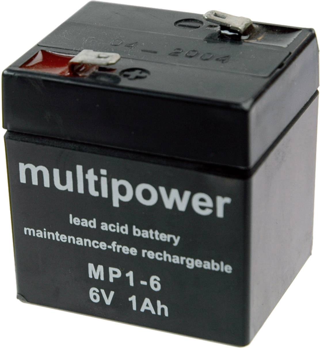 multipower MP1-6 MP1-6 VRLA 6 V 1 Ah AGM (W x H x D) 51 x 55 x 42 mm 4.8 mm blade terminal Maintenance-free, Low self-discharge