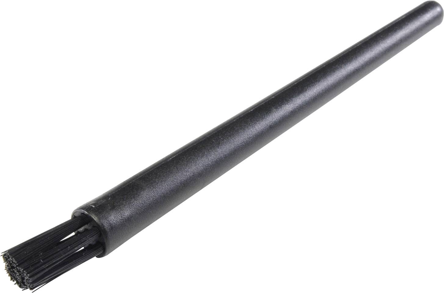 Black cleaning brush with bristles on a cylindrical handle, suitable for removing dust or dirt from small crevices.
