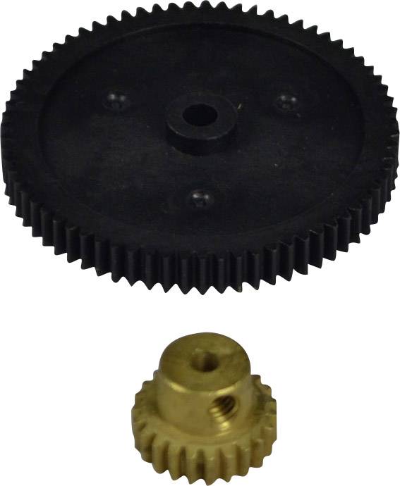 A large black gear wheel and a smaller golden gear wheel that potentially fit together as part of a mechanism.