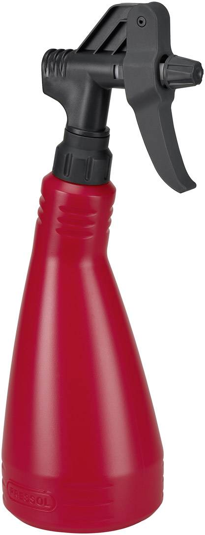 Red spray bottle with black handle and spray nozzle, suitable for gardening or household uses.