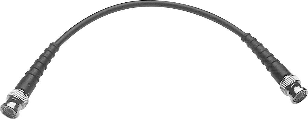 BNC cable with two connectors, suitable for connecting video or radio equipment. Flexible black cable, approximately 30 cm long.