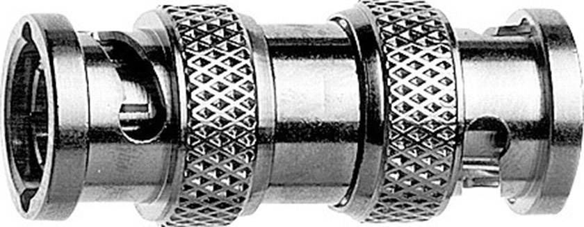 Metal coaxial plug with a ribbed surface for improved grip. Commonly used in audio and video equipment.