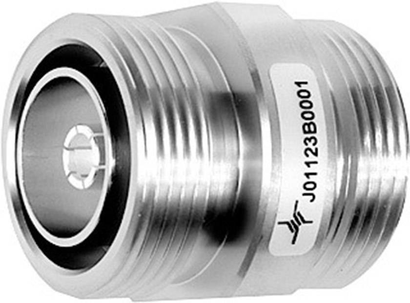 A silver metal connector with the label 'J01123B0001' on the side, for industrial or electronic applications.