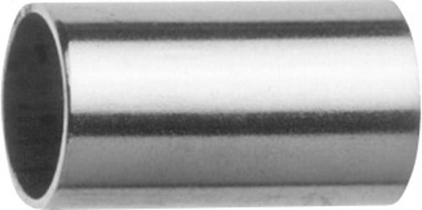 A cylindrical silver metal tube with a smooth surface, lying horizontally. It is hollow and has open ends.