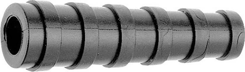 A black, cylindrical cable protection sleeve with corrugated grooves, designed for cable organisation and safety.