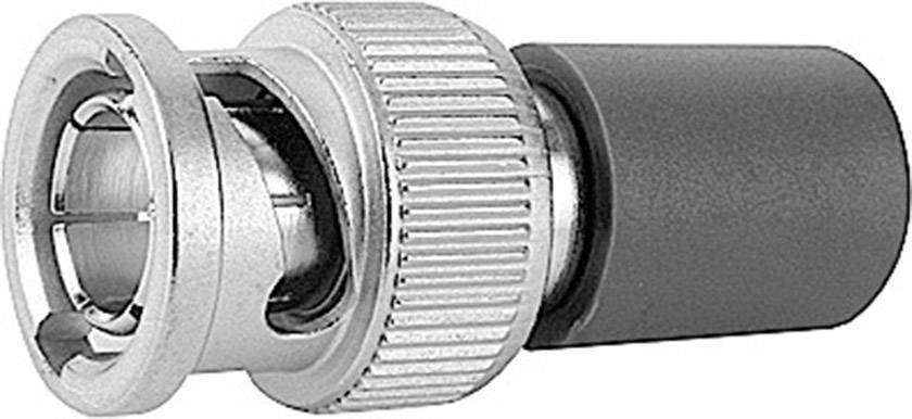 A coaxial connector, typically a BNC plug, used for video and data transmission in electronic devices.