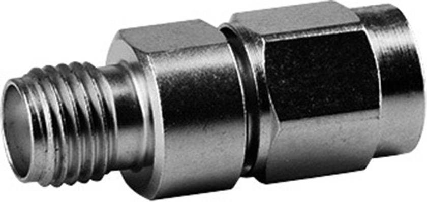 A metal hexagonal adapter with a threaded connection on the left side and a smooth female opening on the right side.