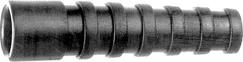 A black, ribbed plastic connector with multiple stages for connecting hoses or pipes.