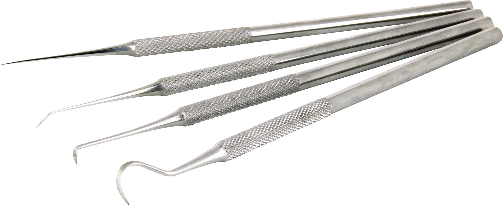 Four dental instruments with various tips and knurled handles, used for precise dental procedures.