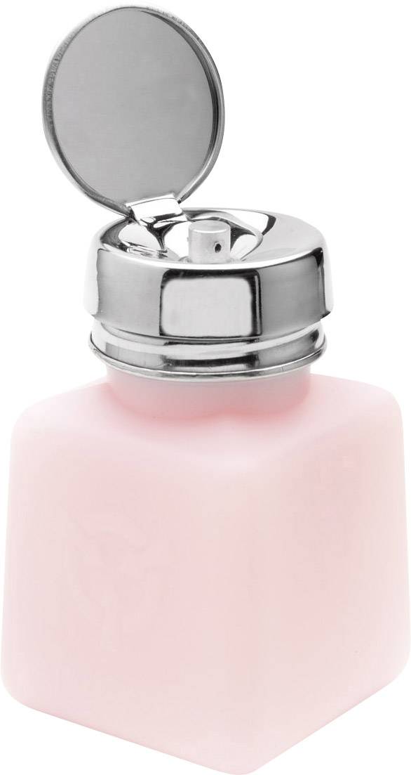 A half-open, pink plastic container with a silver metal lid, presumably for liquids.