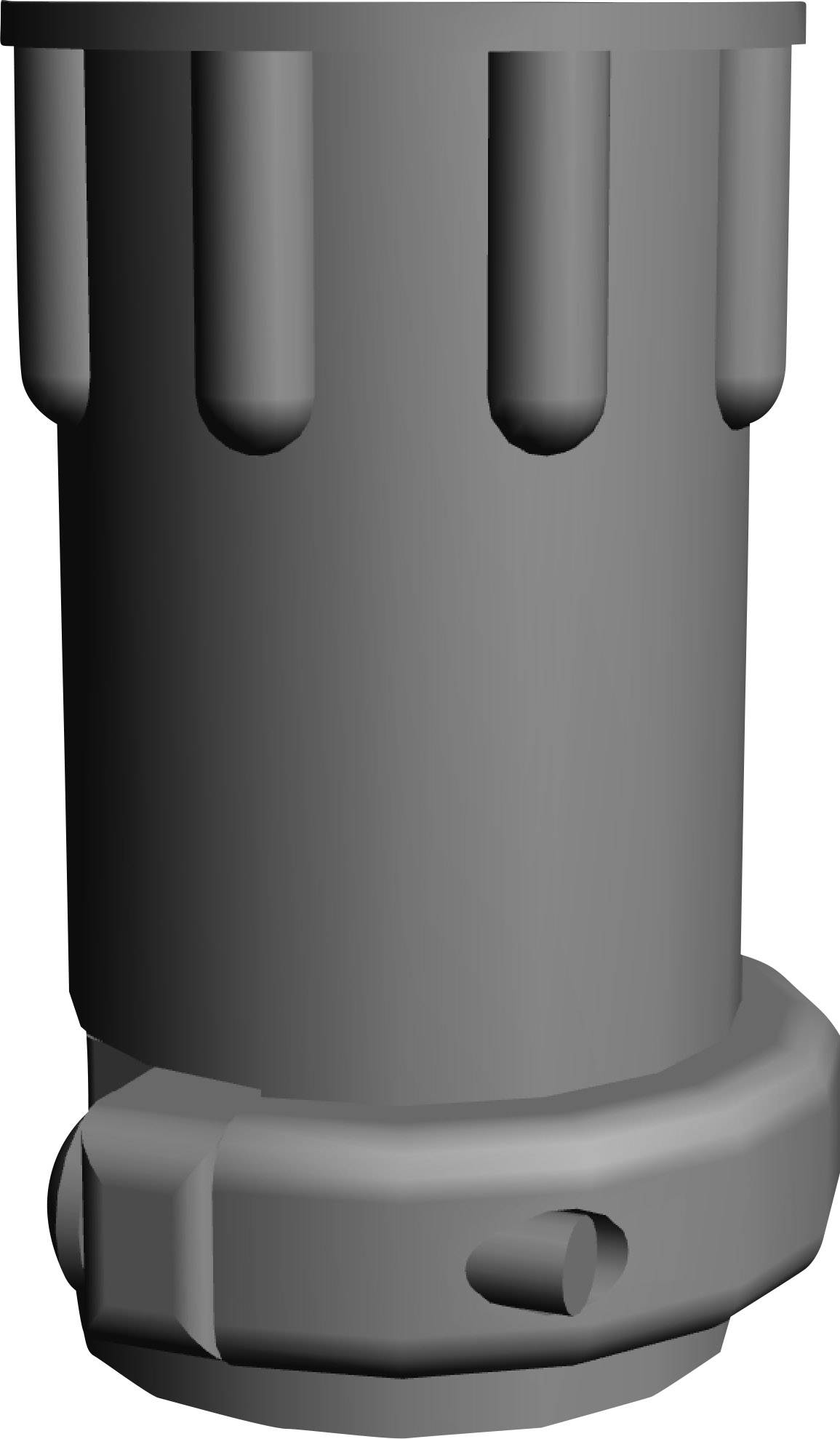 A grey, cylindrical machine component with a ribbed upper section and an enlarged base.