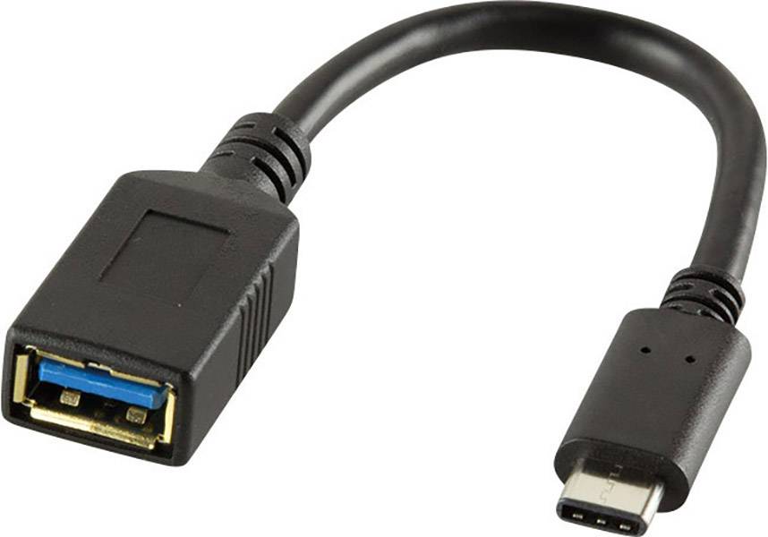A USB to USB-C adapter cable. On the left, a USB port, on the right, a USB-C port. Suitable for connecting different devices.