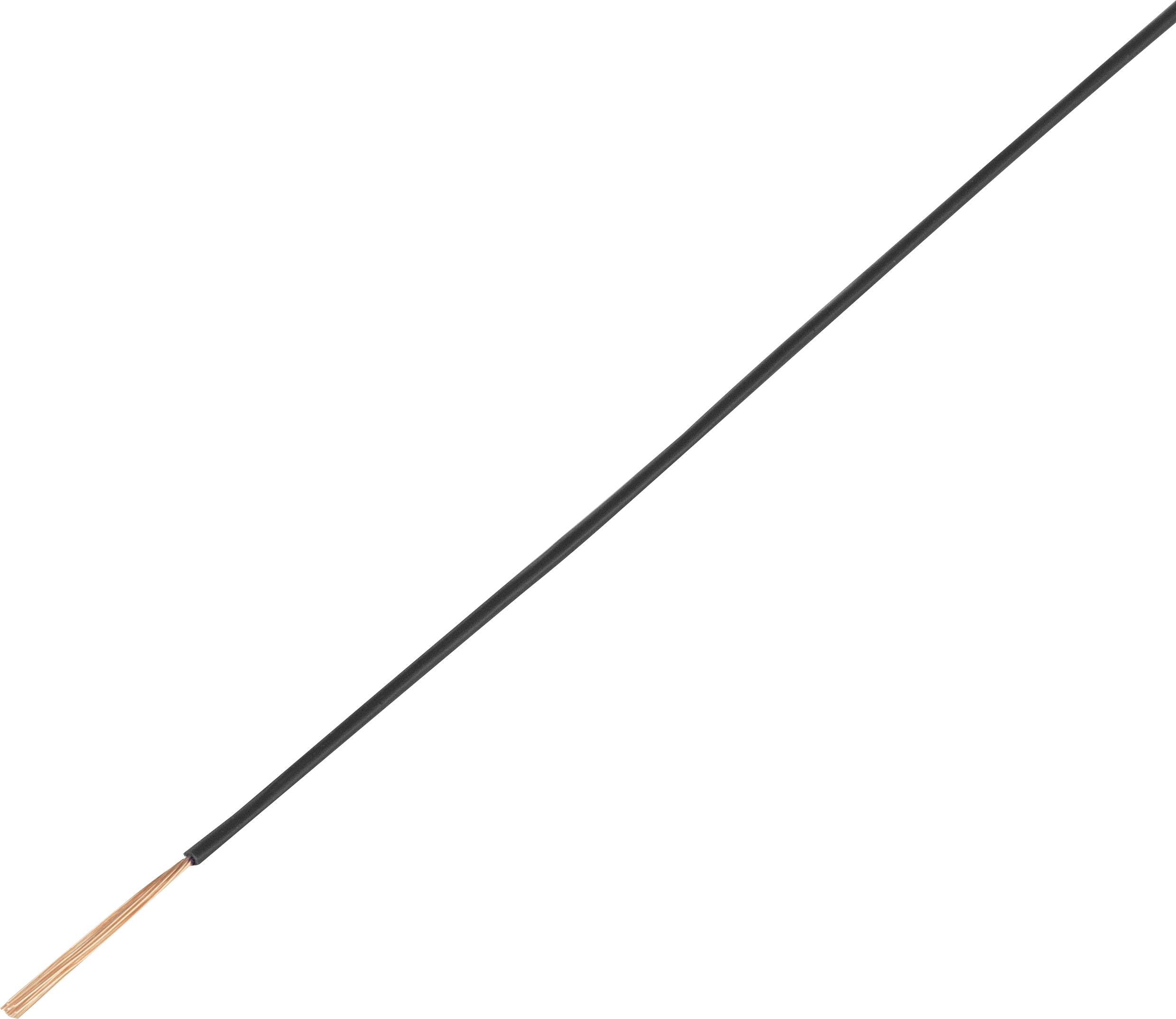 A single copper cable with black insulation, with the left part uninsulated. This cable is commonly used in electrical installations.