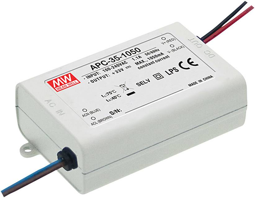 MEAN WELL APC-35-1050 LED driver Constant current 34.7 W 1.05 A 11 - 33 V DC not dimmable, Surge protection 1 pc(s)