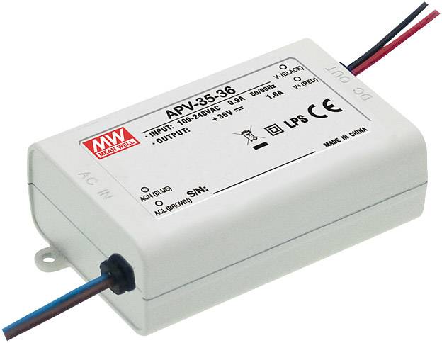 MEAN WELL APV-35-24 LED transformer Constant voltage 36 W 0 - 1.5 A 24 V DC not dimmable, Surge protection 1 pc(s)