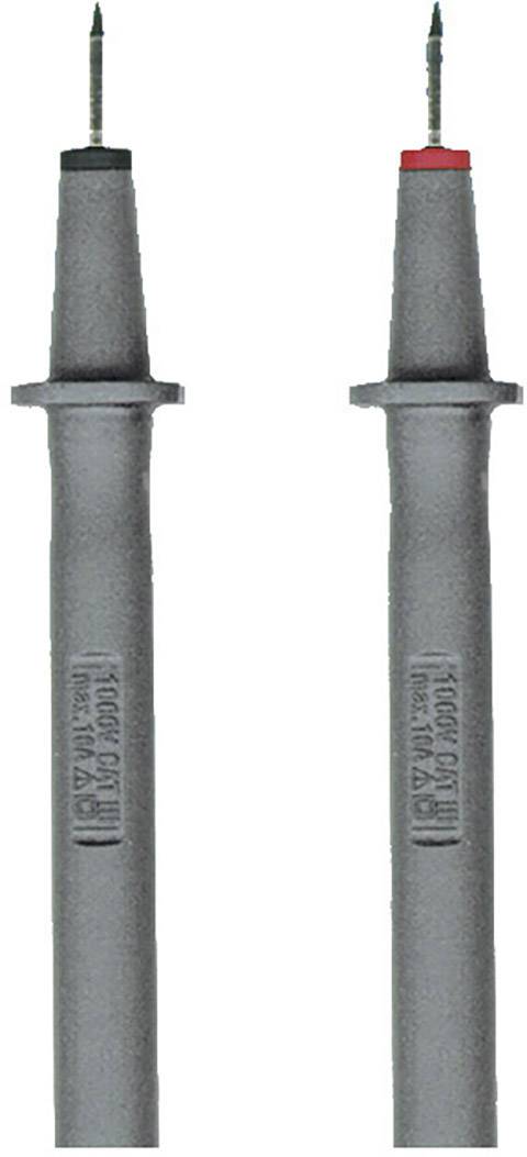 Two test probes, one black, one red, for an electrical measuring device used to measure voltage or current in circuits.