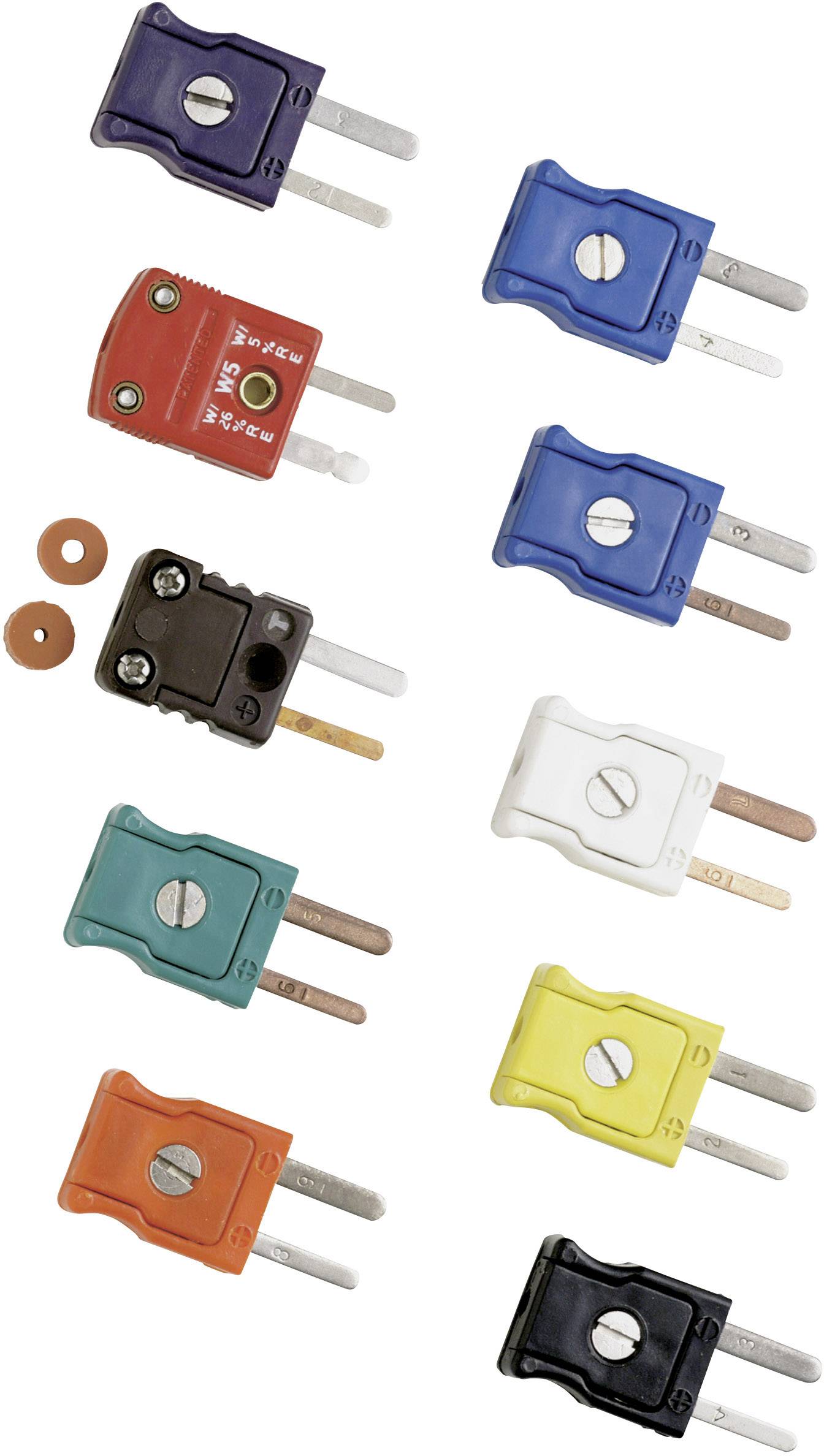 Several multi-coloured fuses in varying shapes and sizes are arranged against a white background.