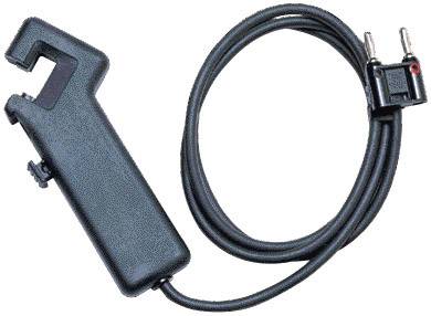 A black telephone handset cable with handset cradle is distinguished by its curved end. The cable has two plugs on the other side.