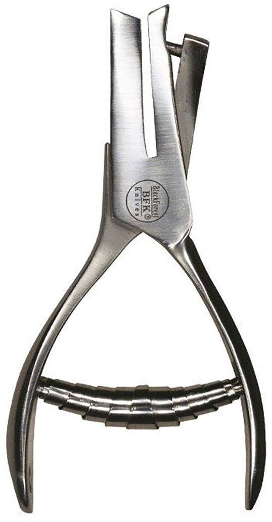 Metal pliers with wide gripping surfaces and a spring mechanism, used for gripping or pressing objects in technical or manual work.