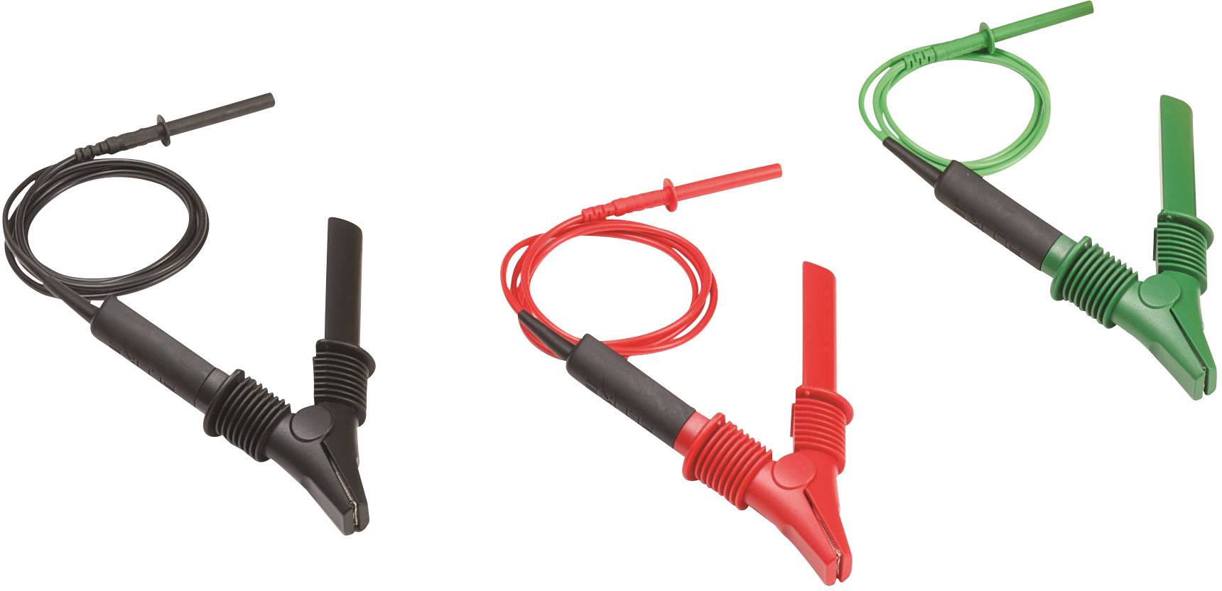 Three measuring leads in black, red and green with an angled accessory clip.