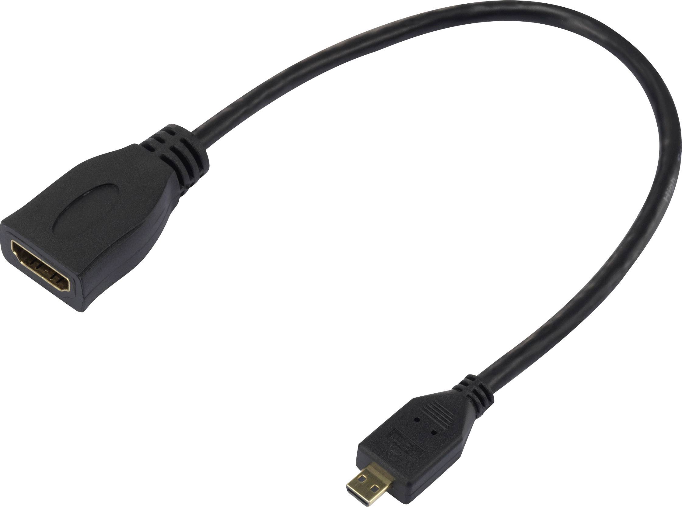 A black cable with an HDMI socket on one side and a micro-HDMI plug on the other side.